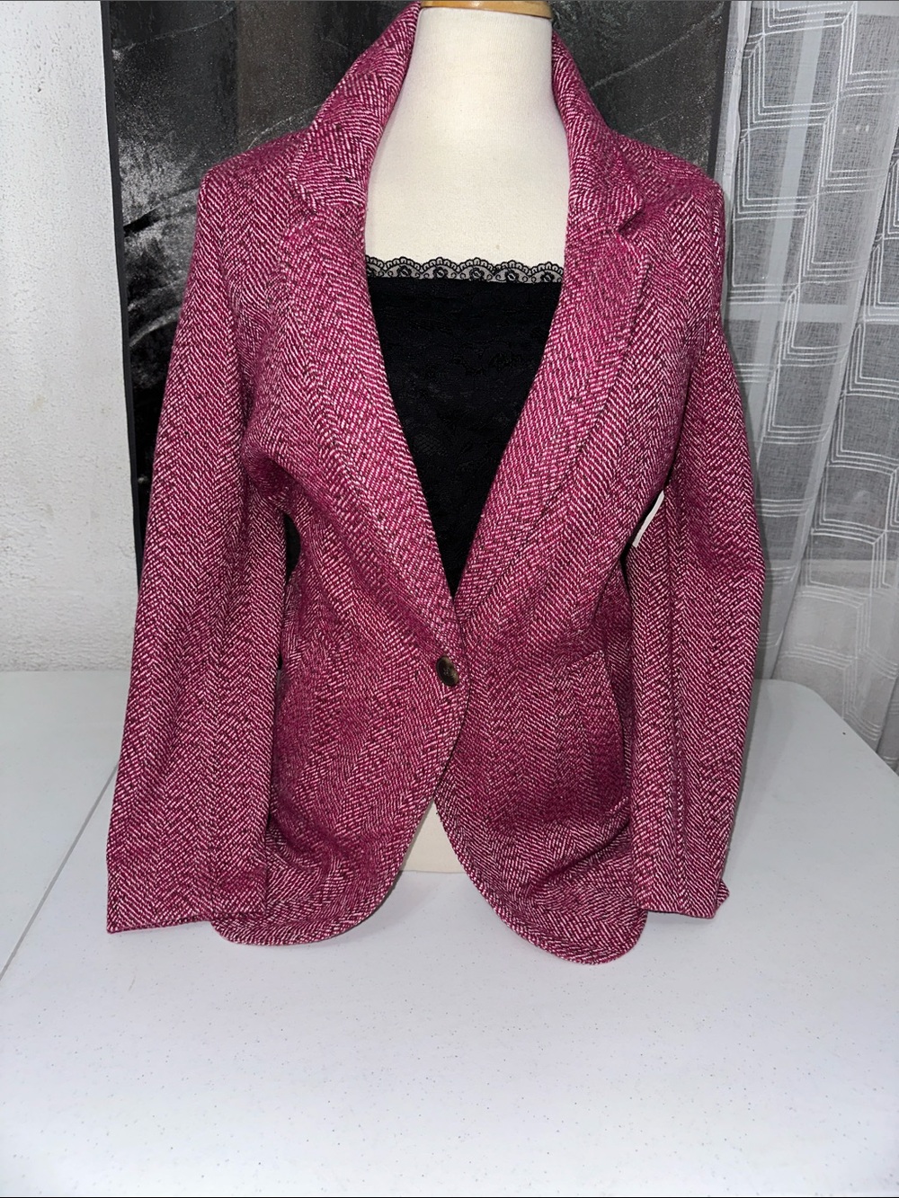 Old Navy Pink Herringbone Single-Button Blazer